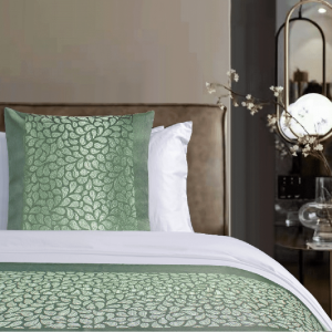 Olive Green Jacquard Effect Bed runner