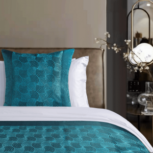 Peacock Blue Billowing Waves Bed Runner