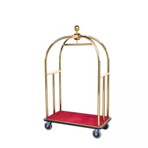 Hotel 6” Solid Wheels Stainless Steel Gold Chrome Finish Red Carpet Luggage Cart