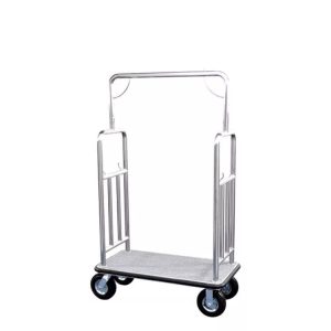 Hotel 8''Pneumatic Wheels Stainless Steel Construction Brushed Finish Grey Carpet Luggage Cart