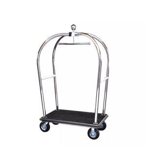 Hotel 8''Pneumatic Wheels Stainless Steel Polished Finish Black Carpet Luggage Cart