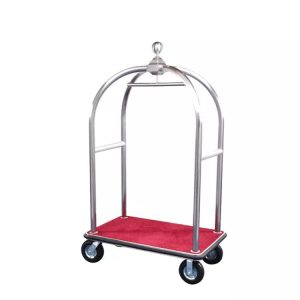 Hotel Stainless Steel Brushed Finish Red Carpet Luggage Cart